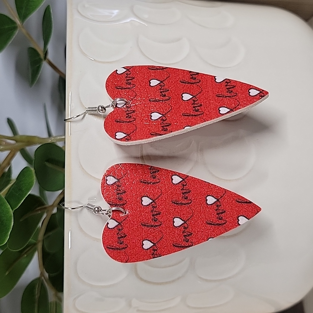 🔥LAST PAIR🔥 Red Heart Script Love Drop Earrings - Picture 4 of 7
